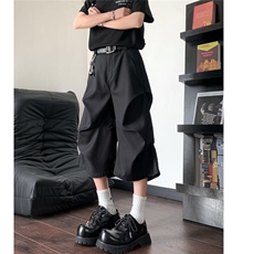 美式褶皱挺阔西装短裤男女宽松阔腿cleanfit七分裤夏K6347-P36，男装牛仔裤，星座412-3