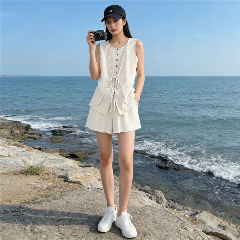 女夏新款小众气质时尚一整套穿搭套装背心马甲上衣阔腿短裤两件套,女装套装/套裙,江南