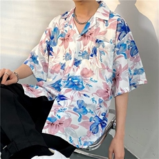 2023潮流衬衫夏季潮日系新款原宿简约方领青春流行五分袖时尚，男装衬衫，星座716-4
