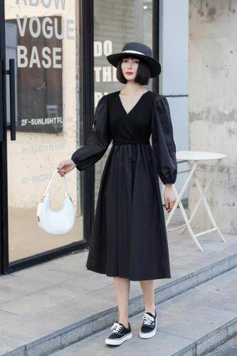 温柔法式风收腰显瘦连衣裙，女装连衣裙，东洋天堂之花