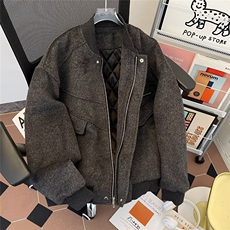 美式潮流夹棉毛呢棉服外套男冬季落肩宽松呢料棉衣夹克W6295-P109，男装棉衣，星座412-3