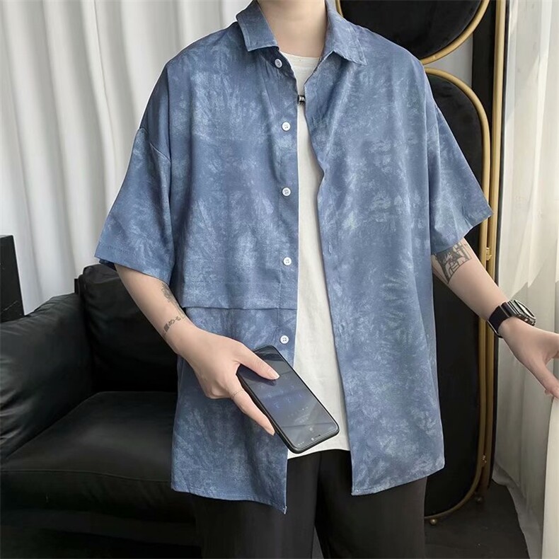 扎染短袖衬衫男夏季设计感小众港风宽松衬衣休闲ins外套W772-P28,男装衬衫,星座512-3