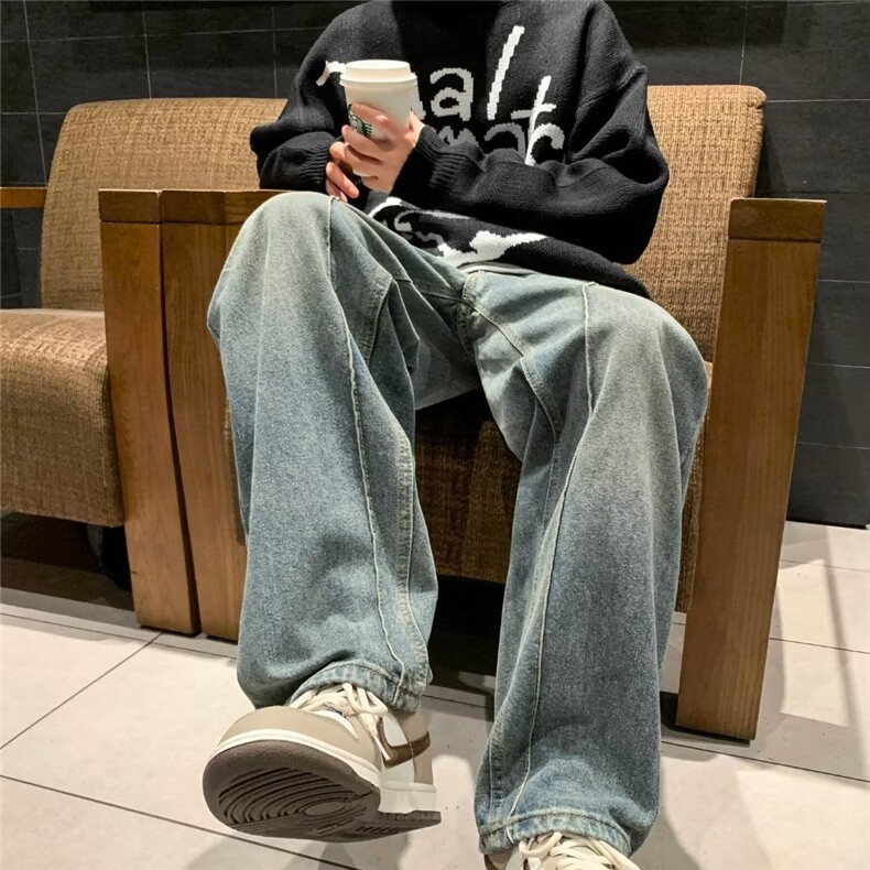 牛仔裤男秋季潮大码休闲裤子高街M872P40图片