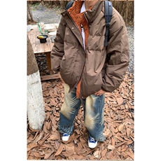 EAHO秋冬两面穿棕色复古立领棉服夹克男女情侣加厚外套，男装夹克，四季星座505