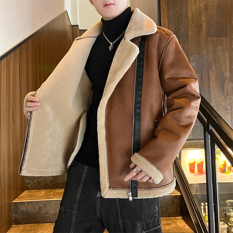 店主风翻领皮衣加绒加厚男女冬季宽松休闲外套D012-P125,男装皮衣,星座717
