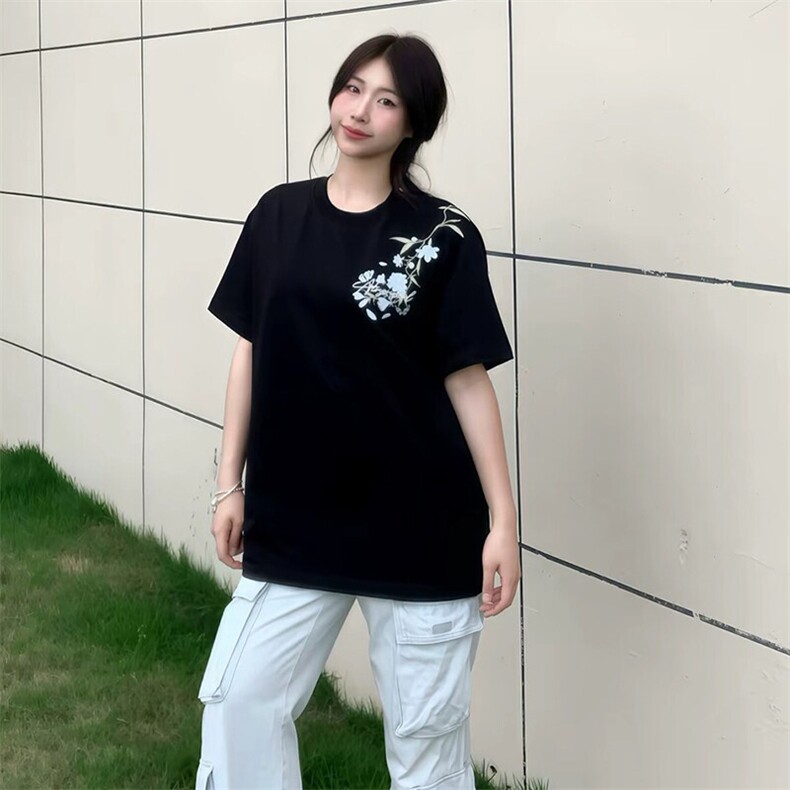 万针全刺绣解构设计260克重磅双纱纯棉高品质美式高街短袖T恤特35,男装T恤,电商A486-1