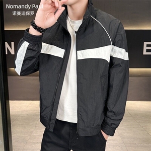 新款男士撞色拼接休闲外套轻薄舒适上衣潮流时尚百搭夹克SJK845,上衣和连衣裙怎么搭配图片