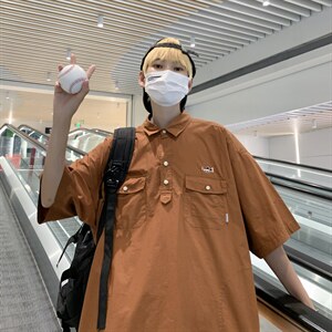 polo衫男短袖港风潮流百搭2023夏季新款ins宽松帅气衬衫W2934-P35图片