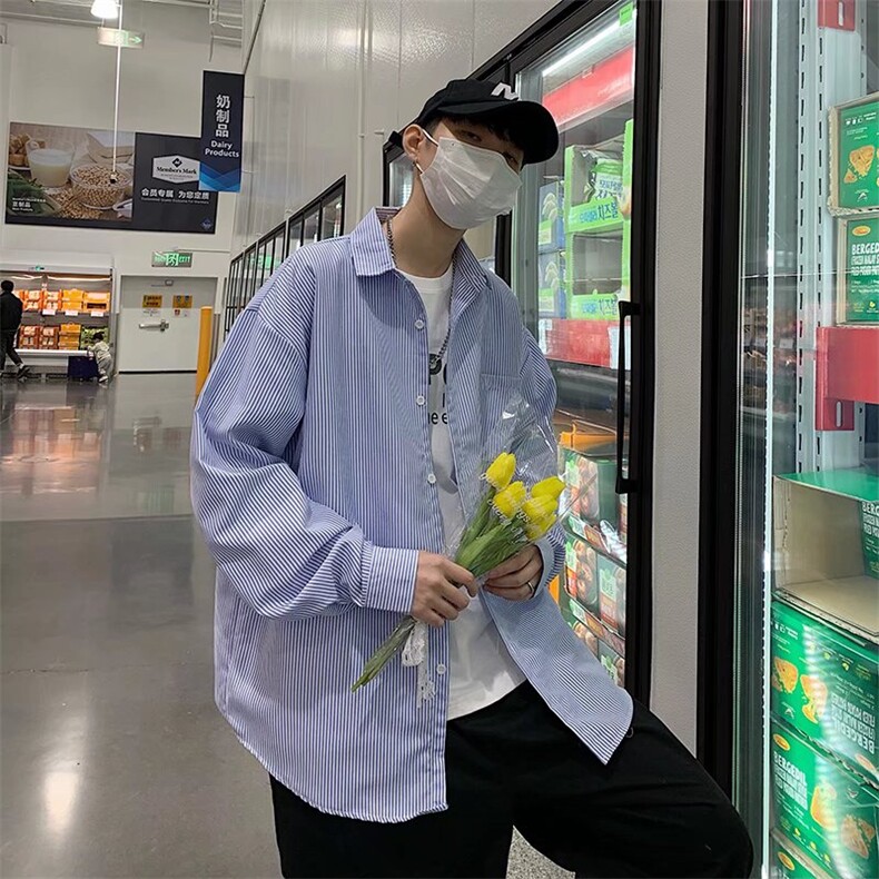 长袖衬衫男港风日系春季韩版牛津纺条纹衬衣C9639P30,男装衬衫,星座1116-2