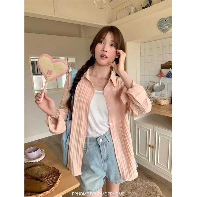 竖条纹肌理感防晒长袖衬衫春秋百搭纯色衬衣，男装防晒衣，星座506A