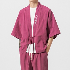 夏大码风刺绣汉服套装棉麻道袍古风学生两件套装潮TZ05/P85，男装休闲套装，钱塘713