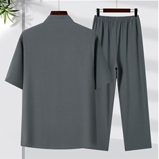 2025夏季薄款高端风绣花冰丝短袖衬衫唐装汉服套装9039-P85，男装衬衫，星座1105-3