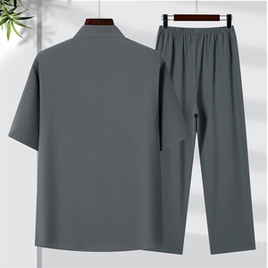 2025夏季薄款高端风绣花冰丝短袖衬衫唐装汉服套装9039-P85图片
