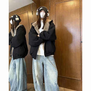 两面穿现货重磅短款座山雕棉衣男女双面穿毛毛绒棉服加厚外套图片