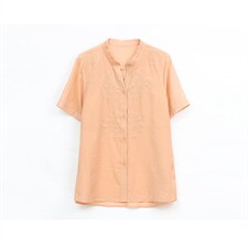 2022重工刺绣短袖衬衫女夏季新款妈妈衬衣棉麻风休闲上衣，女装衬衫，忆绮罗