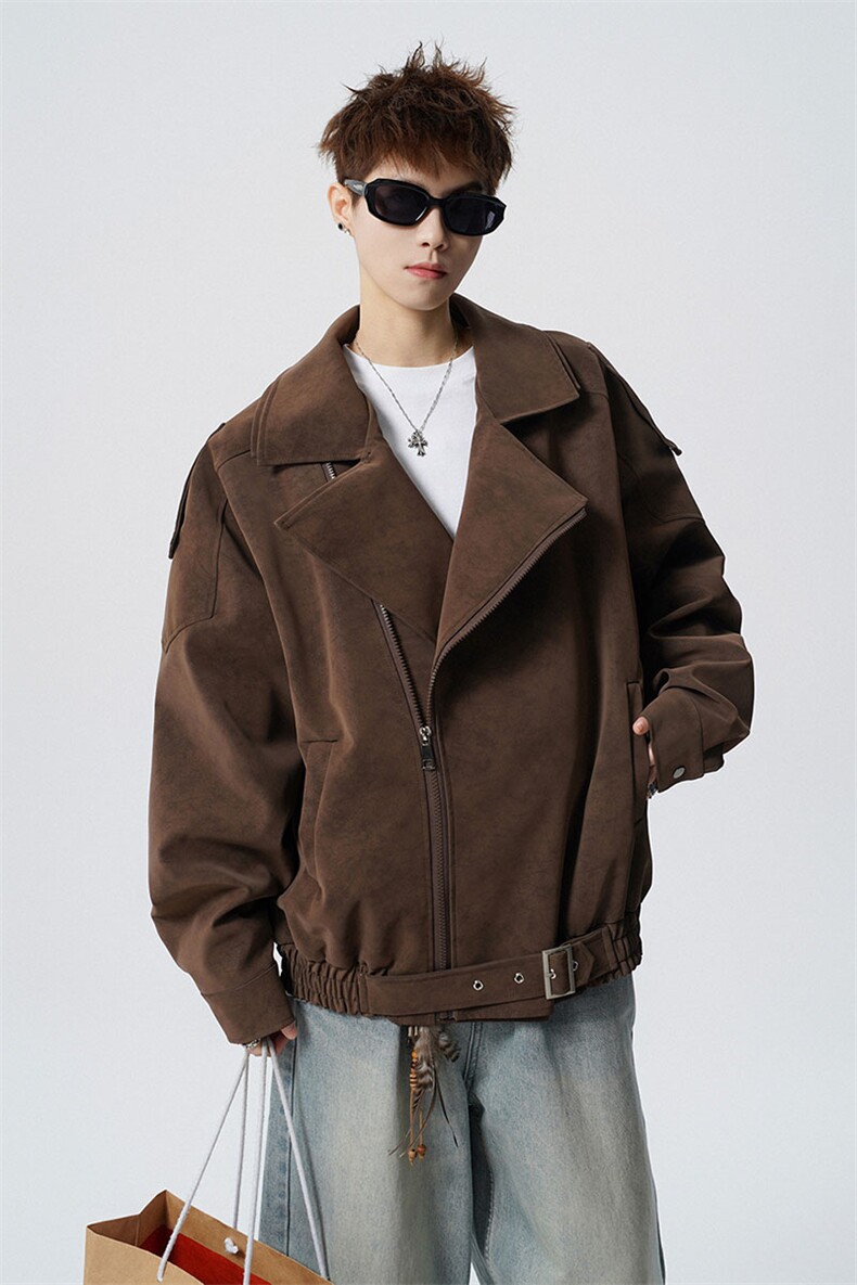 无影墙双层领斜拉链设计M-5XL大码PU皮夹克外套男78318P108控178,男装夹克,星座226-1