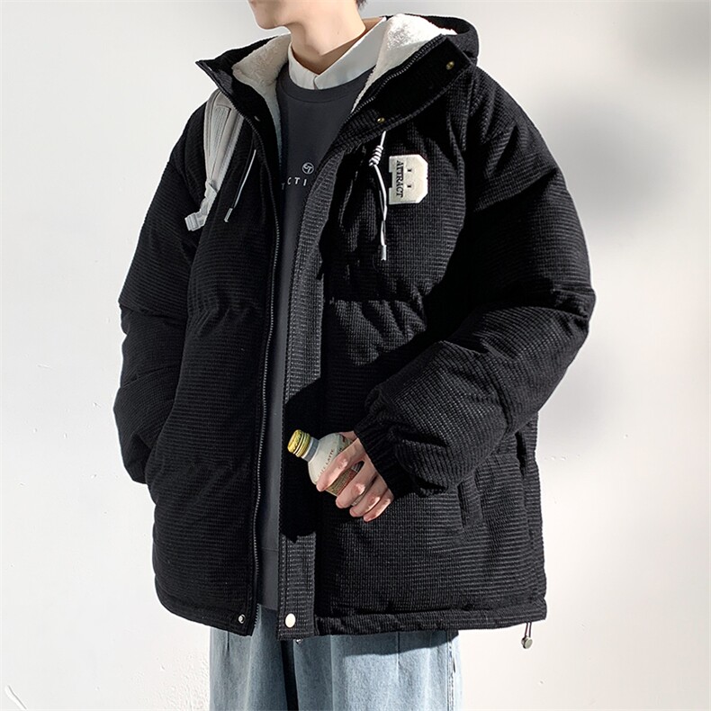 冬季青少年灯芯绒连帽棉衣潮牌羊羔毛加绒加厚棉服外套5305-P85,男装棉衣,电商B306
