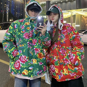 A1情侣装东北大花羊羔毛棉衣保暖防寒风汉服团队服可脱卸帽图片