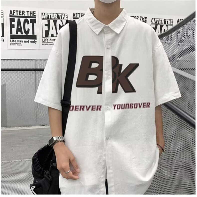 日系工装短袖衬衫男款夏季少年感潮牌休闲衬衣学院风D3021P35,男装衬衫,星座1116-2