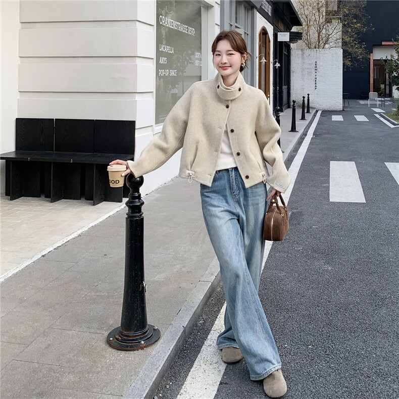 洋气时髦短款毛呢外套女2025秋冬季新款韩版显瘦气质双面羊毛上衣,女装双面呢大衣,蝶眷