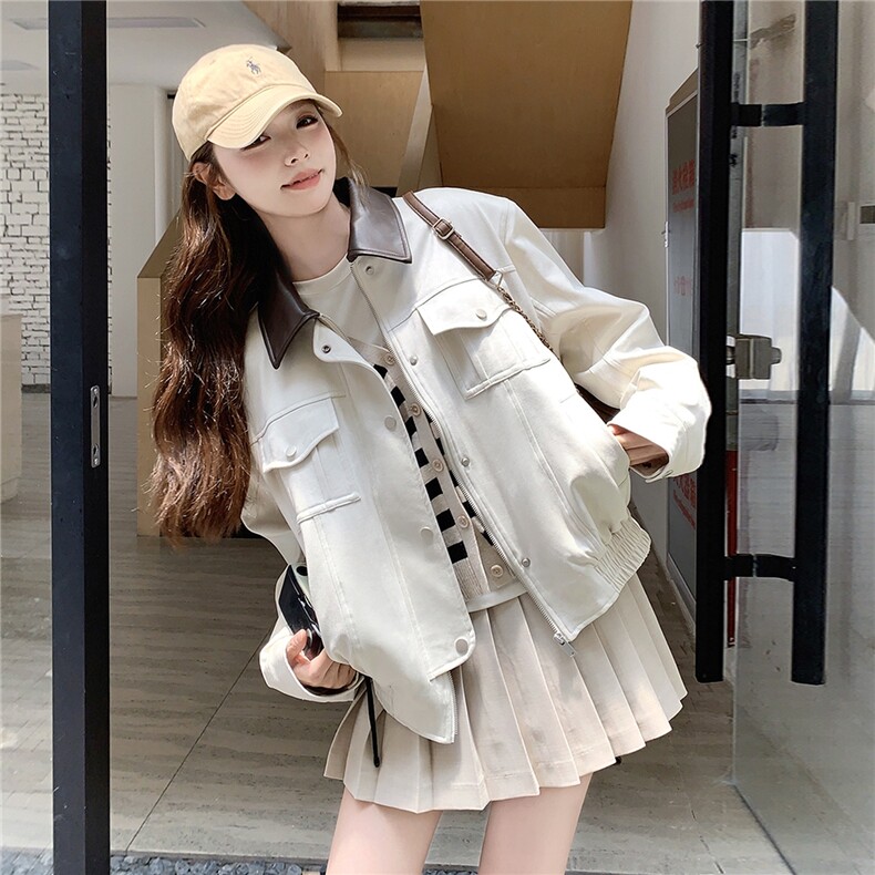 秋款现货！撞色麂皮休闲夹克外套B208-9072-P155K218，女装短外套，浙宝208