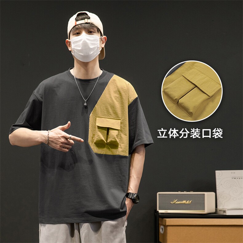 夏季新款纯短袖灰墙景时尚拼接新款短袖T恤男MC0108-p45图片