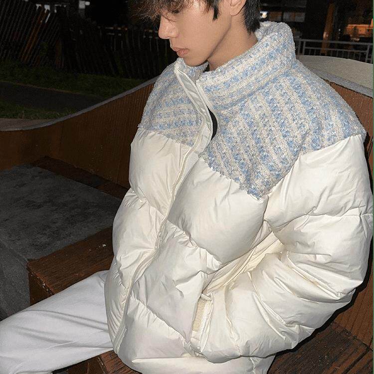 潮高级感针织拼接立领羽绒棉服加厚小众情侣面包服Y321-P88网图，男装棉衣，电商B245