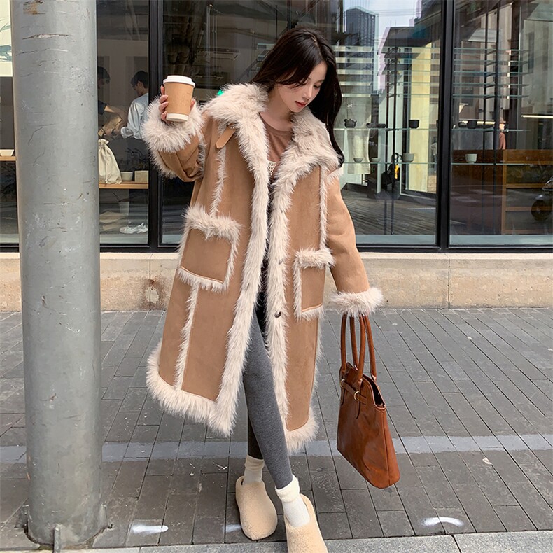 现货主推皮毛一体加厚长款210-6352-P190-K3182025年冬季,女装羊羔毛/颗粒绒,浙宝210（原浙宝191）