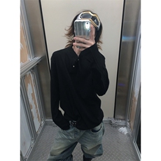 网图美式复古秋季新款亨利领简约长袖肌理线条感休闲T恤男P38，男装T恤，电商C306-1