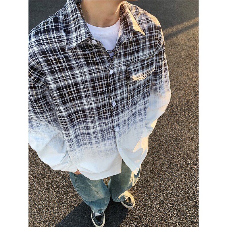 春季新款渐变晕染流动感格纹衬衫C0559-P58,男装衬衫,星座308B-2