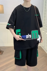 新款夏季短袖T恤工装裤短裤套装港风纯棉宽松潮男装DF320TP65，男装休闲套装，电商A086