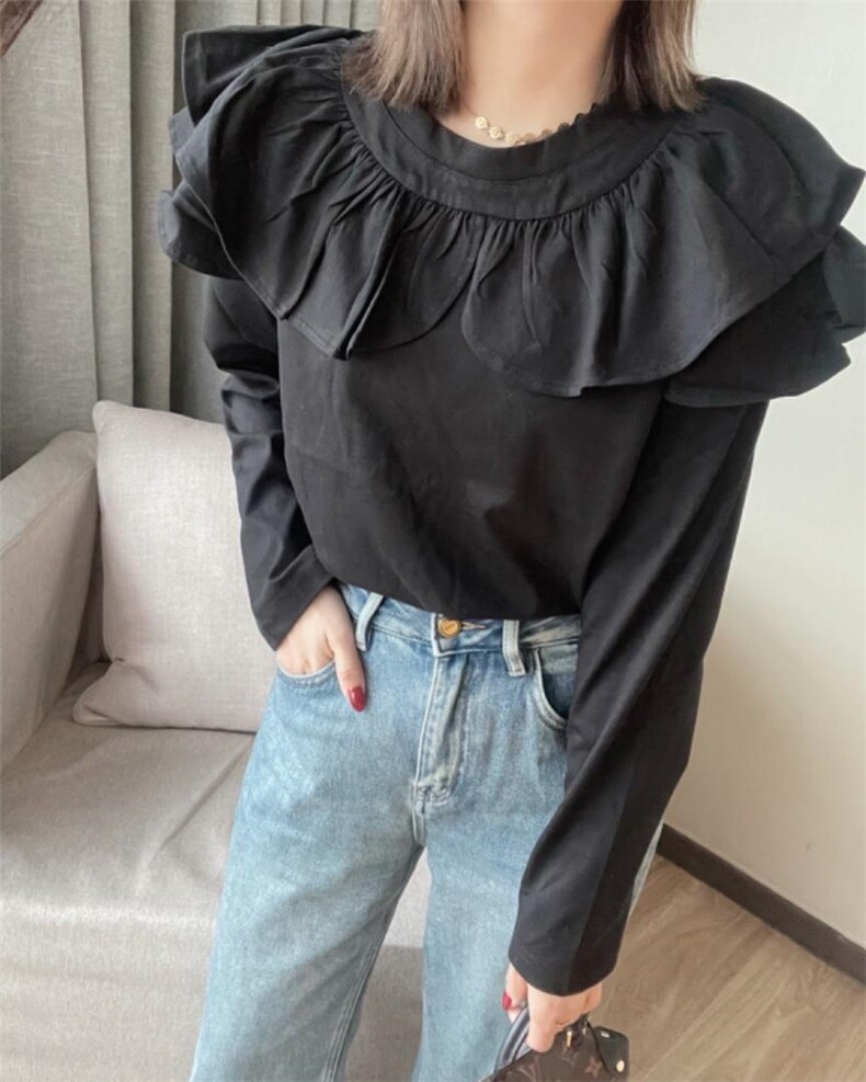 春装新款，韩版木耳边，其它，简单小珍