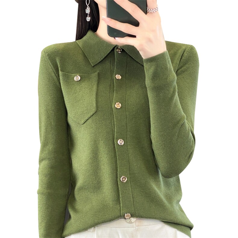 秋冬季新款衬衣领毛衣女宽松显瘦时尚百搭针织上衣,针织衫/毛衣,贵皇网供仓