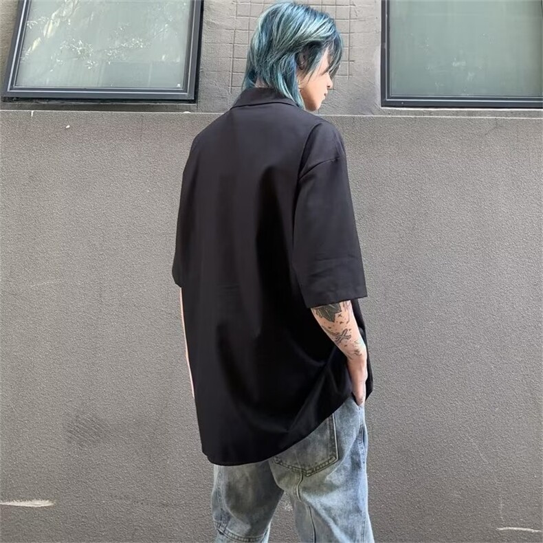 美式复古设计感小众短袖衬衫男女夏季新款衬衣休闲上衣ZC11-p33,男装衬衫,星座1008