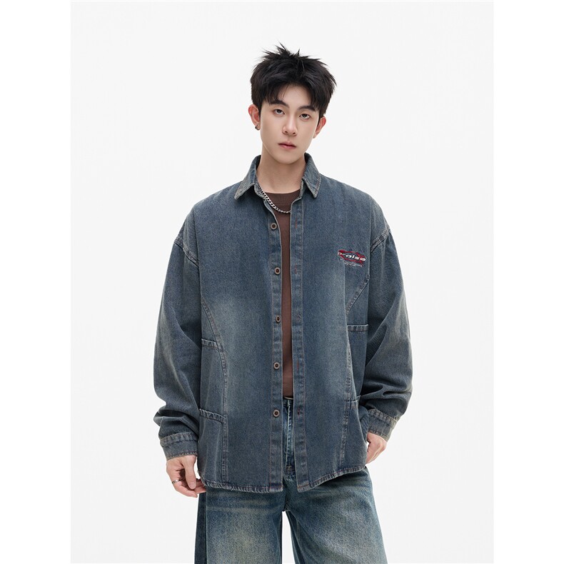 【现货】XZ1218WT4015特价P59字母刺绣解构拼接牛仔衬衫外套,男装衬衫,星座1218（原611-3）