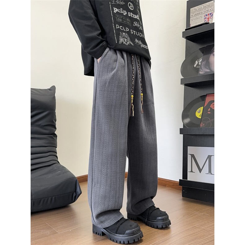 2025秋冬麦穗纹宽松大码休闲裤阔腿直筒长裤子K9755/特P35深灰,男装休闲裤,电商A094
