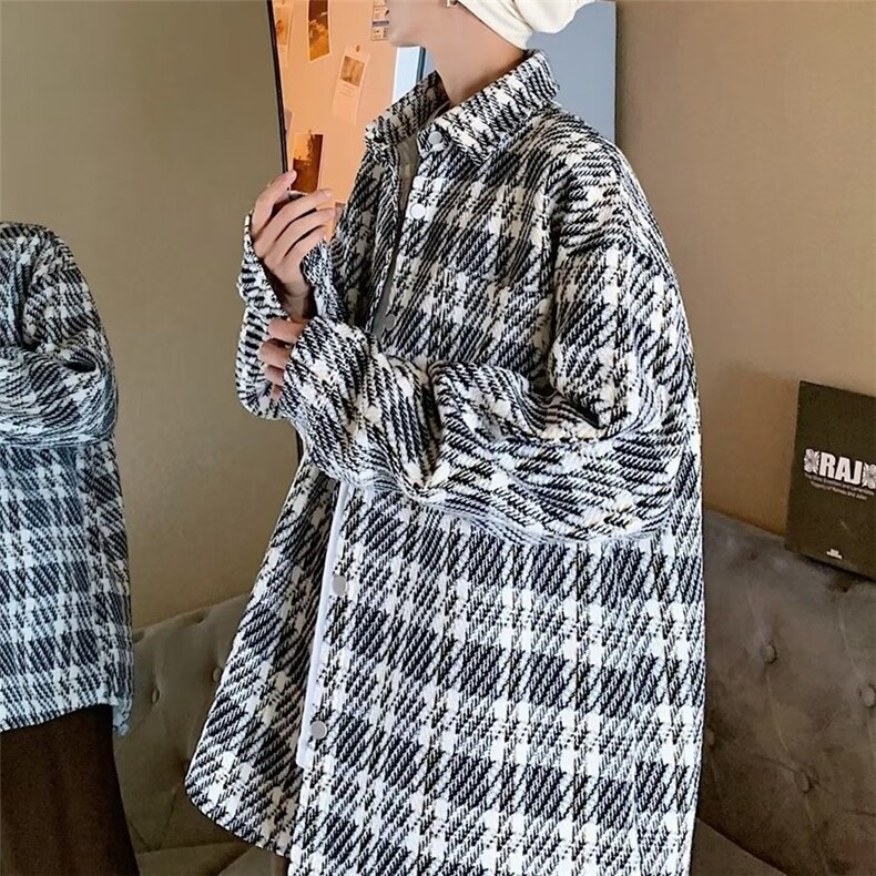 635-P48秋装男款小香风外套2025新款高级感格子潮牌衬衫,男装衬衫,电商B323A