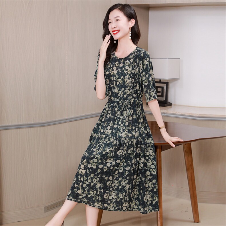 杭州重磅真丝连衣裙女夏季2025新款时尚印花显瘦高端桑蚕丝裙子,女装连衣裙,阿舍尔精品