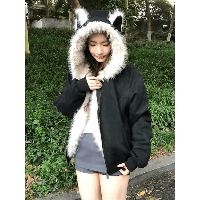 现货重磅硬挺boxy羽绒棉衣座山雕猫耳大毛毛领麂皮棉服冬外套,男装棉衣,电商A486-1