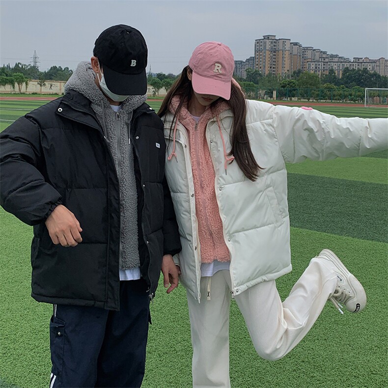 韩版连帽拼接假两件羊羔毛棉服女冬季新款ins学生棉衣外套C514-95,男装棉衣,星座911-2(原星座613-2）
