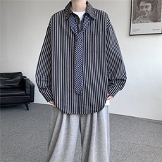 现货CS7185-P46特控78大码竖条纹拼接撞色个性衬衫，男装衬衫，电商D232