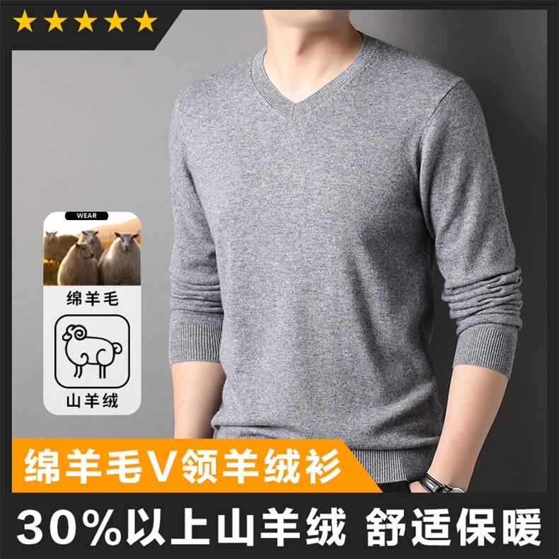 轻奢高货商场品质做工精细绵羊毛V领羊毛衫，男装针织衫/毛衣，钱塘207-1