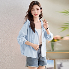 现货！棒球服夹克薄款外套女短款夏季长袖宽松户外运动连帽防晒衣，女装防晒衣，沐七七