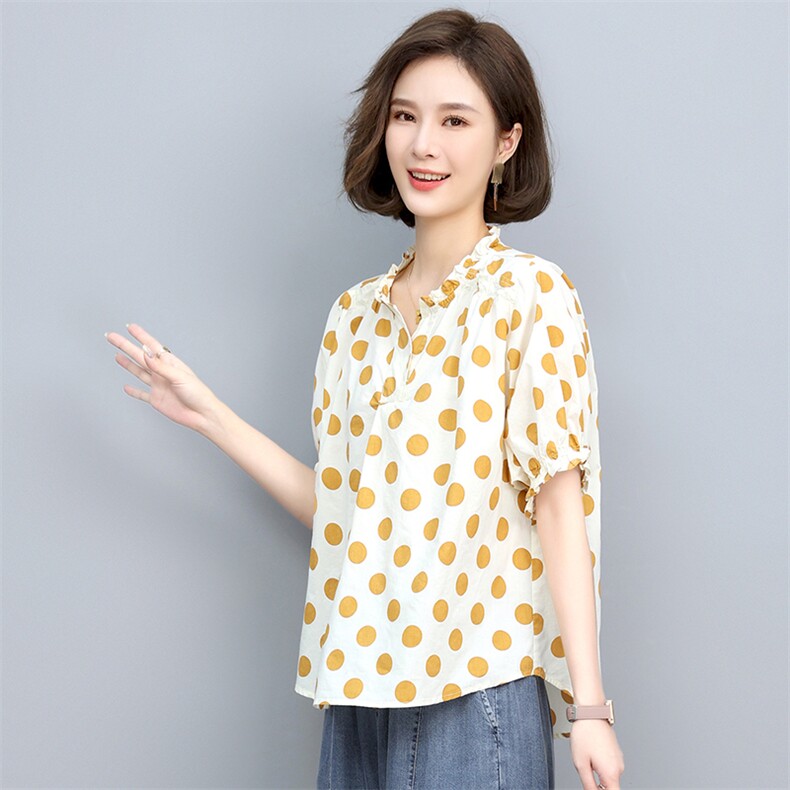 2022夏季新款女装圆点衬衫休闲透气舒适短袖上衣,女装衬衫,悦见她