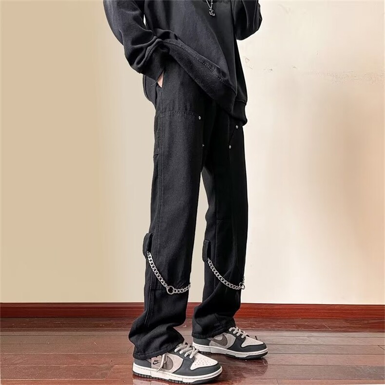 牛仔裤男士高街直筒裤潮牌休闲男裤秋冬男款B8052P48,男装牛仔裤,星座1116-2