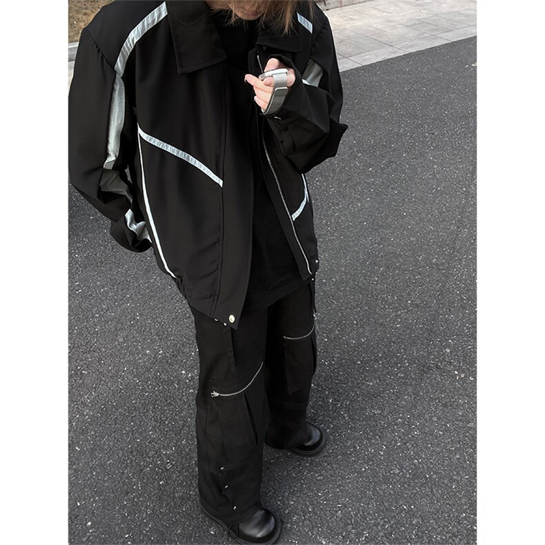 自家图，博主风cleanfit外套男短款撞色美式飞行员夹克JK2403-P85,男装夹克,星座1007（原301D）