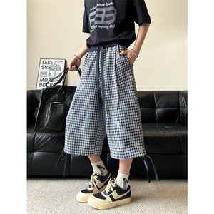 立体裁剪设计格子薄款休闲裤夏季新款潮牌宽松七分裤男2558特P28图片