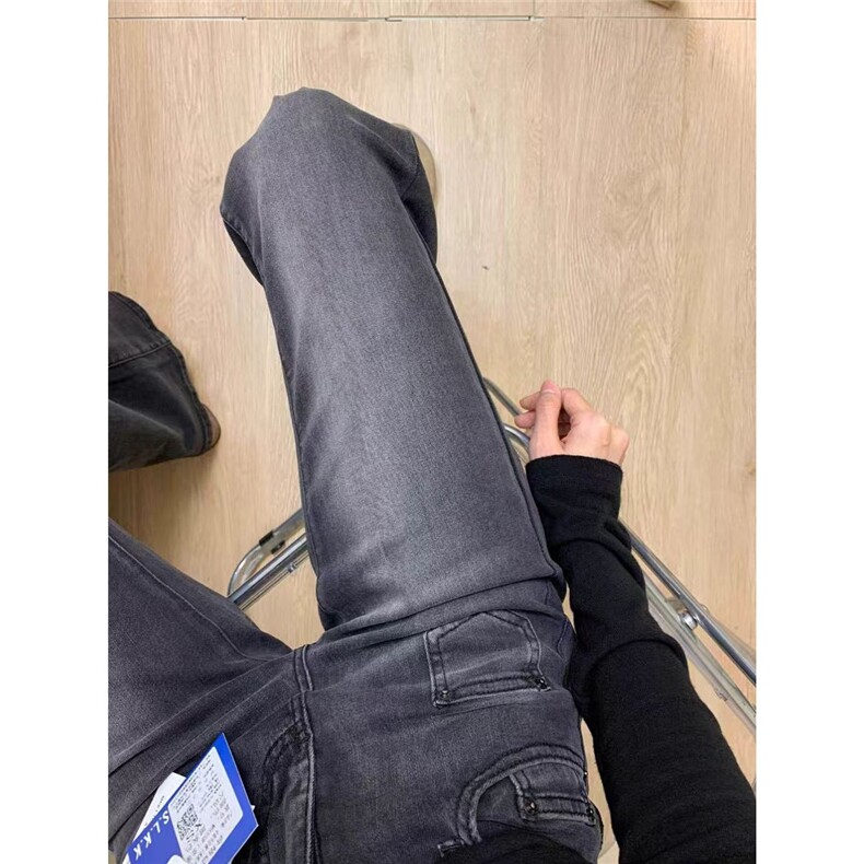 设计感宽松微喇叭牛仔裤女春季新款复古黑灰色水洗高腰显瘦拖地裤,男装牛仔裤,星座1210-1