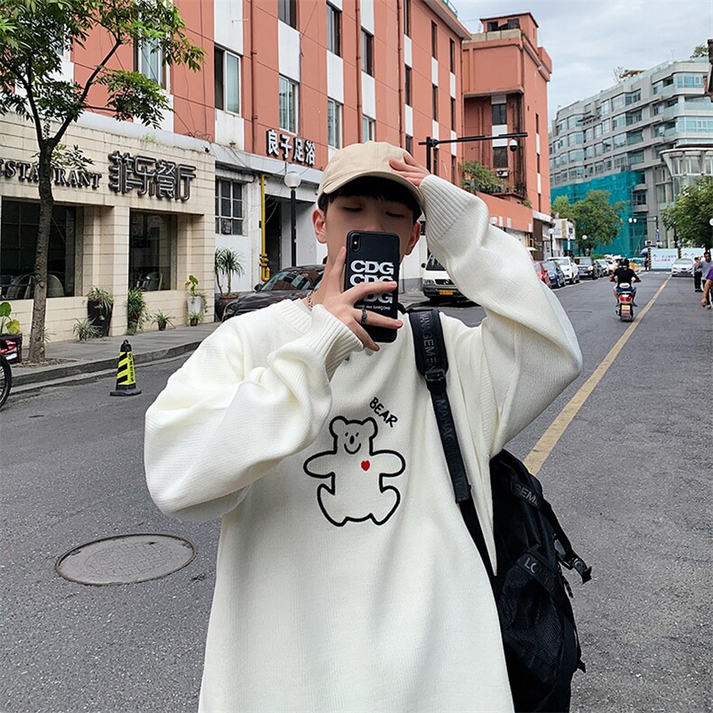 男宽松百搭毛衣潮-流宽松刺绣圆领毛衣W509,男装针织衫/毛衣,电商A132（原电商B245）