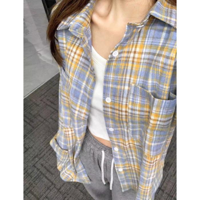 TC701-P45美式黄兰格子长袖衬衫夏季新款宽松防晒外套，男装防晒衣，星座617A-2